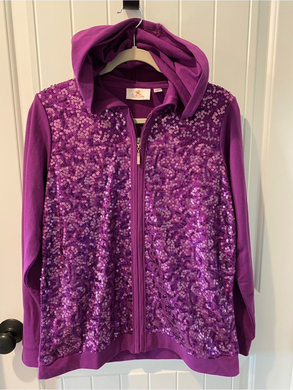 Purple Sequin Hooded Teddy Jacket - Women